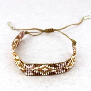 Pink and Mustard seed bead bracelet